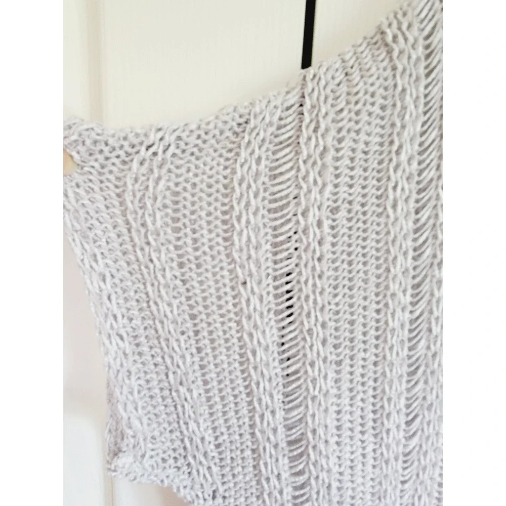 United‎ Colors of Benetton M Gray Slub Knit Oversized V-Neck Sweater Top Y2K